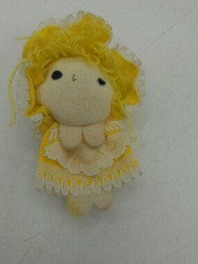 Vintage Small Yellow Cloth Pocket Doll 3.5" Tall